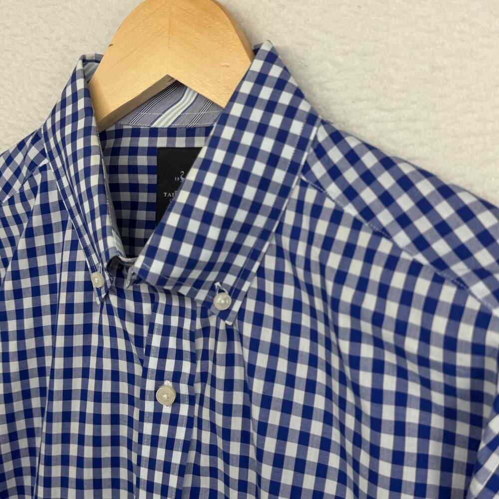 TAILORDBYRD Shirt Mens L Gingham Check Long Sleeve Button Down Cotton Blue